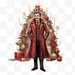 外套里有圣诞快乐装饰品的先生的
