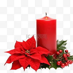 小主意图片_圣诞蜡烛与红花一品红崖柏小枝