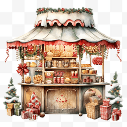 食品与饮料图片_圣诞市场摊位或售货亭与食物