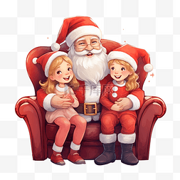 可爱的圣诞老人和孩子们坐在圣诞