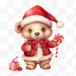 圣诞袜卡通图图片_可爱的卡通圣诞熊的插图，戴着红