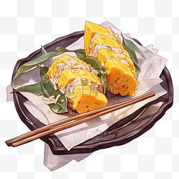 香港水彩图片_芒果糯米泰国菜美味的亚洲街头食