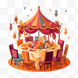桌和椅子图片_宴会剪贴画东方庆祝活动，帐篷桌