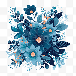 矢量花朵贴纸图片_藍色花卉