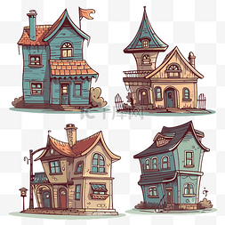 房屋剪贴画白色背景上的几个卡通