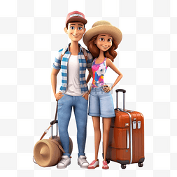 人物插画旅行图片_年轻夫妇去度假 3D 人物插画