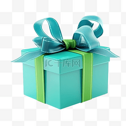 有绿色丝带的蓝色礼物盒