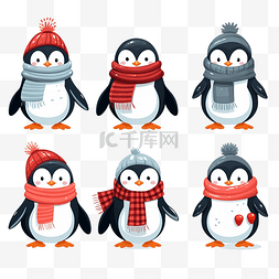 温暖圣诞节素材图片_圣诞节系列可爱的卡通企鹅与温暖