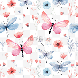 春天花和蝴蝶图片_波西米亚风心和蜻蜓无缝重复图案