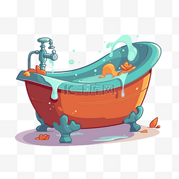 浴缸水卡通图片_浴缸剪贴画卡通彩色浴室浴缸配有