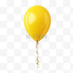 日生日图片_黄色氦气球，带绳索隔离背景