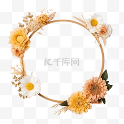 粉色花卉相框图片_用鲜花装饰的圆形相框