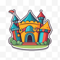 彩色卡通城堡贴纸剪贴画 向量