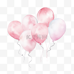 粉手绘花图片_可爱的软粉色粉彩气球水彩插图