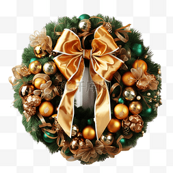 圣诞花环装饰着金色和棕色的球和