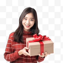 電話配件图片_女孩拿着礼品盒用圣诞节道具配件