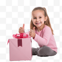 装饰小礼物盒图片_可爱的小女孩坐在一起，拿着一个