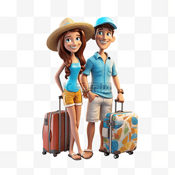 人物插画旅行图片_年轻夫妇去度假 3D 人物插画