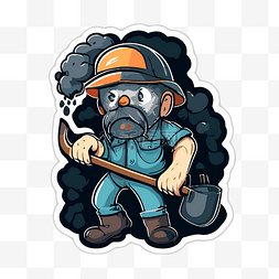 煤矿工人卡通图片_黑色背景上拿着铲子梳着梳子的矿