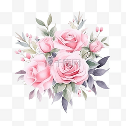 玫瑰花图片_粉红色柔和的水彩玫瑰花花束布置