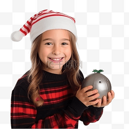 戴着圣诞帽拿着存钱罐的微笑小女