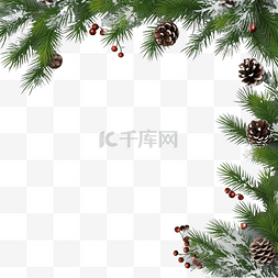 花上的雪图片_雪圣诞装饰背景上的松枝框架