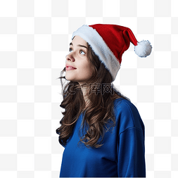 戴着圣诞帽戴着孤立蓝色的女孩站