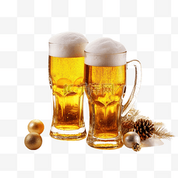 PNG啤酒杯与圣诞配件