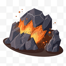 字体火图片_陨石剪贴画火山岩与白色背景卡通