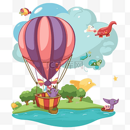 热气球上漂浮的剪贴画可爱的动物