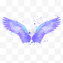 卡通蓝色羽毛图片_翅膀抽象水彩紫色