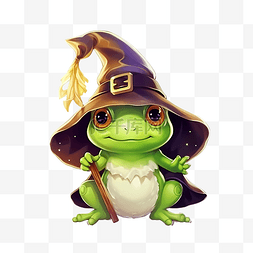 戴帽子青蛙图片_万圣节可爱的青蛙巫师戴着帽子