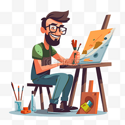 pro剪贴画男性卡通艺术家坐在画架