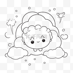 线描卡通云图片_卡通云和一只可爱的小绵羊在云中