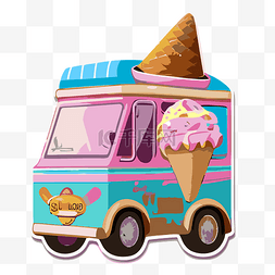 白色的冰淇淋和糖果卡车贴纸 向
