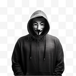 匿名黑客主题中穿着夹克连帽衫的