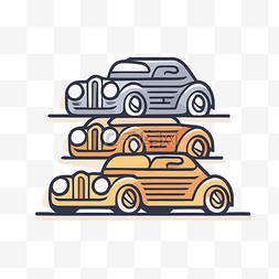 老派图标复古汽车堆叠在一起 向