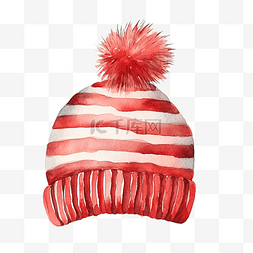 绒球图片_带有绒球水彩画的红色冬帽