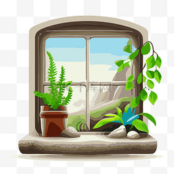 盆栽窗图片_窗台 向量
