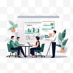 商务公司会议室图片_在会议室概念插图中讨论会议商务