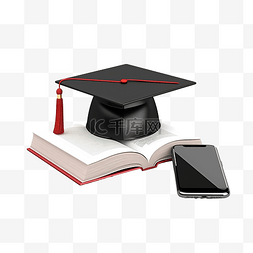 英英字典图片_打开书本和毕业帽，配有文凭滚动