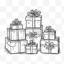 圣诞节蝴蝶节图片_不同尺寸礼品盒的黑白图形简单绘