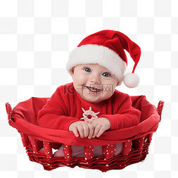 婴儿躺婴儿床图片_圣诞节照片：一个穿着圣诞老人服