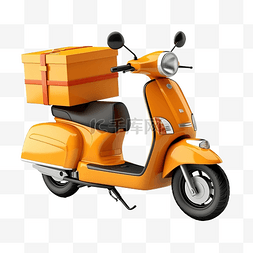 3d 渲染橙色快递骑摩托车送包裹