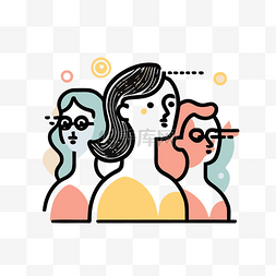 三个戴眼镜的女性面对面的矢量图