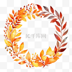 秋树叶背景框图片_水彩秋天的树叶花环