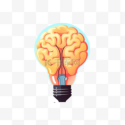 力量的象征图片_大脑在灯泡平面插图