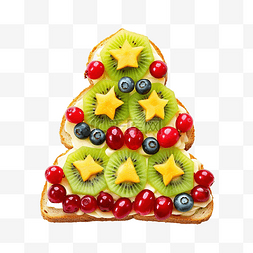 圣诞树食物图片_水果圣诞树奶油芝士吐司早餐