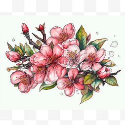 樱花彩页图片_用粉红色的樱花素描画