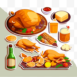 卡通食品贴纸图片_在透明背景剪贴画上隔离的感恩节